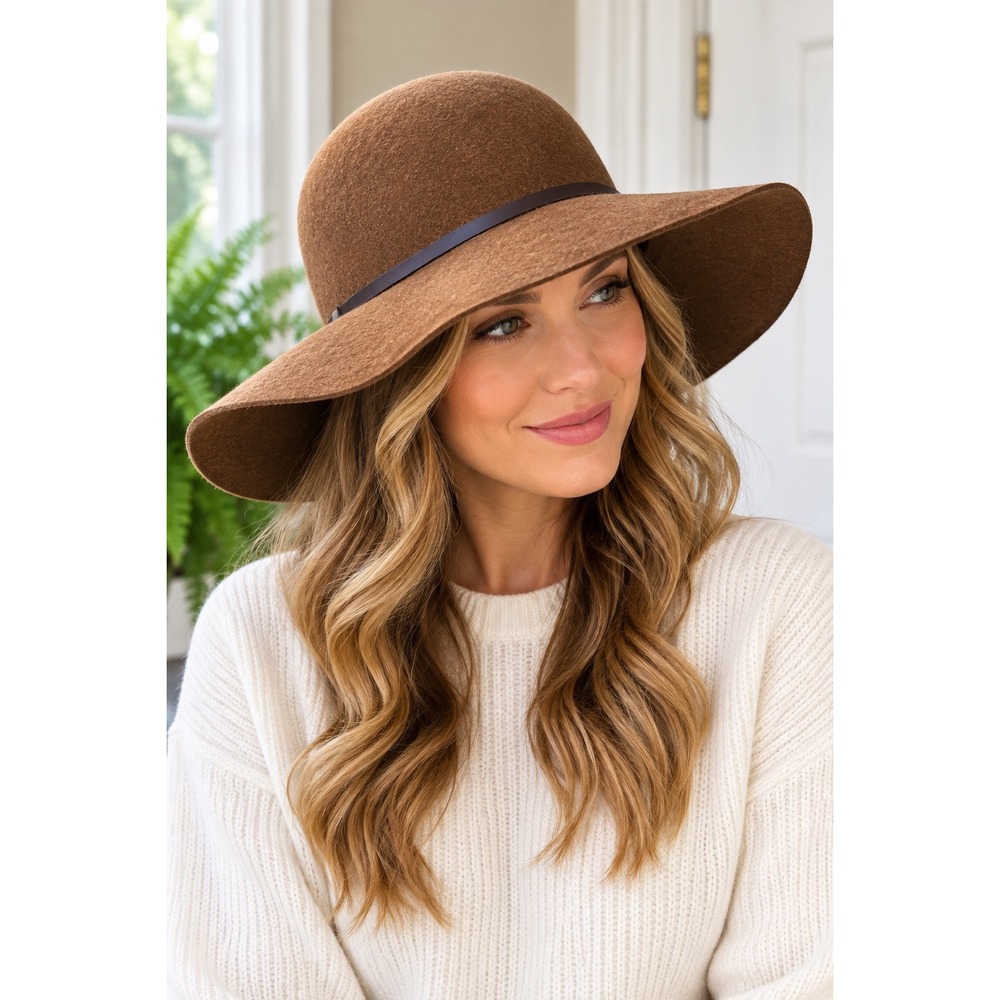 Women's Mossimo Brown 100% Wool Floppy Wide Brim Hat Boho Fedora